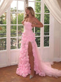 Niulatu Sheath Sweetheart Pink Long Slit Prom Dresses Formal Evening Dress SD1412