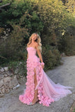 Niulatu Sheath Sweetheart Pink Long Slit Prom Dresses Formal Evening Dress SD1412