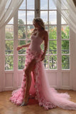 Niulatu Sheath Sweetheart Pink Long Slit Prom Dresses Formal Evening Dress SD1412