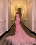 Niulatu Sheath Sweetheart Pink Long Slit Prom Dresses Formal Evening Dress SD1412