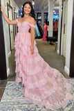 Niulatu A-Line Off The Shoulder Pink Lace Slit Long Prom Dresses Formal Evening Dress SD1414