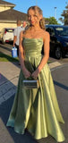 Niulatu Sweetheart Sleeveless A-line Satin Evening Green Prom Dresses SD1419