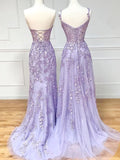Niulatu Mermaid Sleeveless Lace Lilac Evening Prom Dresses Long Prom Dresses SD1420