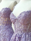Niulatu Mermaid Sleeveless Lace Lilac Evening Prom Dresses Long Prom Dresses SD1420