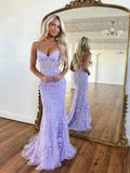 Niulatu Mermaid Sleeveless Lace Lilac Evening Prom Dresses Long Prom Dresses SD1420
