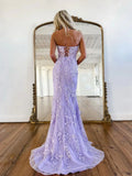 Niulatu Mermaid Sleeveless Lace Lilac Evening Prom Dresses Long Prom Dresses SD1420