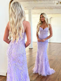 Niulatu Mermaid Sleeveless Lace Lilac Evening Prom Dresses Long Prom Dresses SD1420
