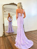 Niulatu Mermaid Sleeveless Lace Lilac Evening Prom Dresses Long Prom Dresses SD1420