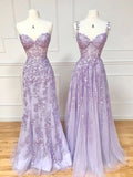 Niulatu Mermaid Sleeveless Lace Lilac Evening Prom Dresses Long Prom Dresses SD1420