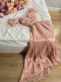 Niulatu A Line Off The Shoulder Burgundy Satin Evening Gown Prom Dresses SD1426