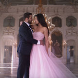 Niulatu A Line Sweetheart Chiffon Pink Sleeveless Evening Gown Prom Dresses SD1428