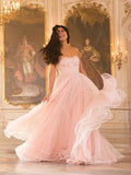 Niulatu A Line Sweetheart Chiffon Pink Sleeveless Evening Gown Prom Dresses SD1428