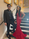 Niulatu Mermaid Sweetheart Neckline Sequin Black Girl Red Evening Gown Prom Dresses SD1430