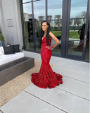 Niulatu Mermaid Sweetheart Neckline Sequin Black Girl Red Evening Gown Prom Dresses SD1430