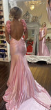 Niulatu Mermaid Straps Neckline Pink Satin Backless Evening Gown Prom Dresses SD1431