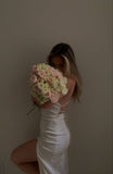 Niulatu Mermaid Spaghetti Straps White Satin Backless Evening Gown Prom Dresses SD1432