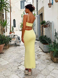 Niulatu Mermaid Spaghetti Straps Yellow Satin Backless Evening Gown Prom Dresses SD1434
