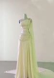 Niulatu Sheath One Shoulder Pink Long Chiffon Evening Gown Prom Dresses SD2314
