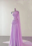 Niulatu Sheath One Shoulder Pink Long Chiffon Evening Gown Prom Dresses SD2314