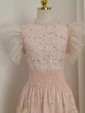 Niulatu A line High Neck Floral Lace Vacation Dress Tulle Long Women Dresses SD143