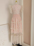 Niulatu A line High Neck Floral Lace Vacation Dress Tulle Long Women Dresses SD143