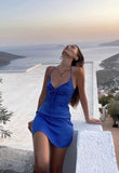 Niulatu A line Halter Royal Blue Mini Dresses Satin Homecoming Dress 18th Birthday Dresses SD1440