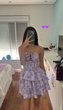 Niulatu A line Halter Floral Lilac Mini Dresses Satin Homecoming Dress 18th Birthday Dresses SD1441