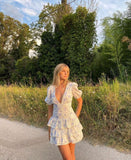 Niulatu Floral Print Dress Vintage Layered Ruffle Mini Dresses 16th Birthday Dresses SD1443