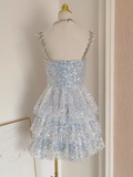 Niulatu A line Straps Sequin Travel Vacation Dress Short Birthday Dress SD144