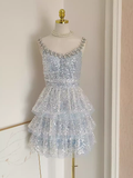 Niulatu A line Straps Sequin Travel Vacation Dress Short Birthday Dress SD144