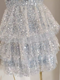 Niulatu A line Straps Sequin Travel Vacation Dress Short Birthday Dress SD144