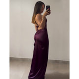 Niulatu Sheath Halter Satin Burgundy Sleeveless High Low Prom Dresses SD1450