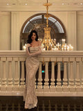 Niulatu Sheath Off The Shoulder White Long Sleeves Prom Dresses SD1454