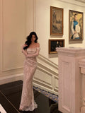 Niulatu Sheath Off The Shoulder White Long Sleeves Prom Dresses SD1454