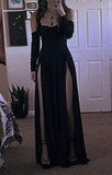 Niulatu A line Off The Shoulder Black Long Party Dress Slit Prom Dresses SD1463