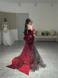 Niulatu Mermaid Off The Shoulder Burgundy Long Party Dress Sequin Prom Dresses SD1464