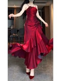 Niulatu Mermaid Spaghetti Straps Burgundy Party Dress Long Prom Dresses SD1465