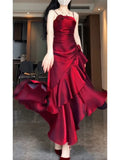 Niulatu Mermaid Spaghetti Straps Burgundy Party Dress Long Prom Dresses SD1465