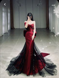 Niulatu Mermaid Off The Shoulder Burgundy Long Party Dress Satin Prom Dresses SD1467