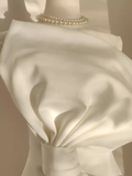 Niulatu A line Strapless White Travel Vacation Dresses Short Satin Birthday Dress SD146