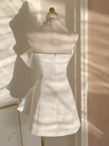 Niulatu A line Strapless White Travel Vacation Dresses Short Satin Birthday Dress SD146