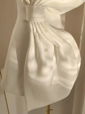 Niulatu A line Strapless White Travel Vacation Dresses Short Satin Birthday Dress SD146