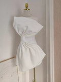 Niulatu A line Strapless White Travel Vacation Dresses Short Satin Birthday Dress SD146