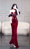 Niulatu Mermaid Off The Shoulder Burgundy Slit Party Dress Long Prom Dresses SD1470
