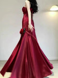 Niulatu Mermaid One Shoulder Black Satin Party Dress Long Prom Dresses SD1471