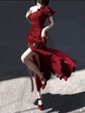 Niulatu Mermaid One Shoulder Black Satin Party Dress Long Prom Dresses SD1471