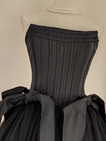 Niulatu A line Strapless Black Travel Vacation Dresses Short Satin Birthday Dress SD147
