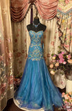Niulatu Mermaid Sweetheart Blue Long Evening Dress Beads Prom Dresses SD1487