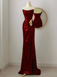 Niulatu Burgundy Sequins Strapless Pleats Prom Dress SD1488