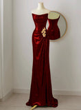 Niulatu Burgundy Sequins Strapless Pleats Prom Dress SD1488